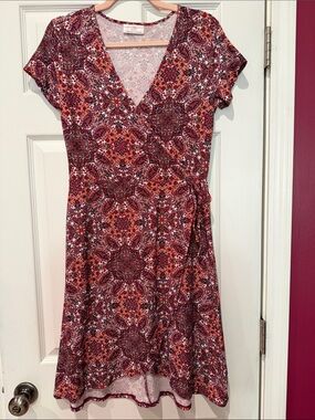 Bobbie Brooks Red Multi Wrap-Style Mini Dress